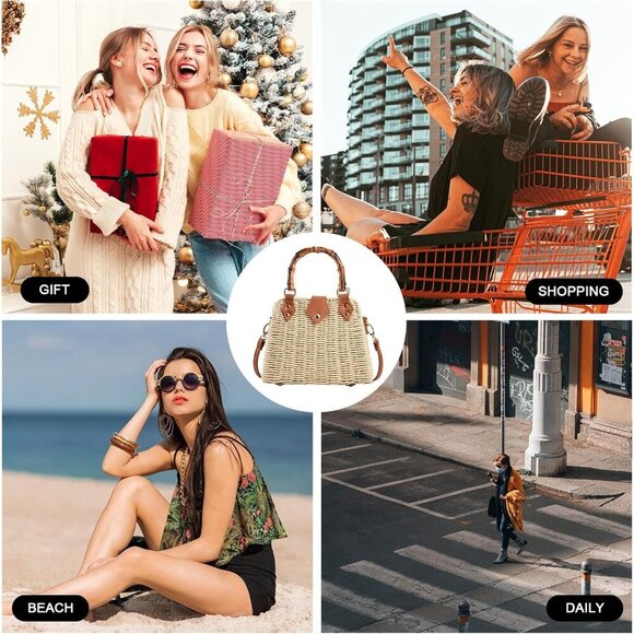 Straw Purses for Women Trendy Summer Woven Tote Bag Straw Basket Crossbody Wicke - Picture 7 of 7